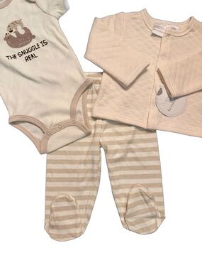 NWT Koala Baby 3-6 m Cream Beige Striped 3-Piece Baby Matching Set - 2 bears